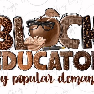 May include: Brown and gold glitter graphic design with the text "Block Educator By Popular Demand". The graphic includes a brown apple, a book, and a pen.