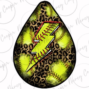 May include: A yellow softball with a red lightning bolt design and a leopard print background.
