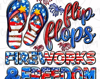 Flip flops fireworks and freedom png sublimation design download, 4th of July png, USA png, Independence Day png, sublimate designs download