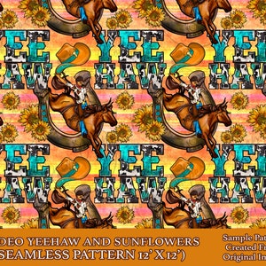 Rodeo yeehaw and sunflowers seamless pattern digital paper, digital seamless pattern png, seamless pattern png, printable scrapbook paper