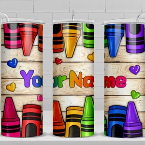 Personalisierte Lehrer Wachsmalstifte 20 Unzen Skinny Tumbler png Sublimation Design download, benutzerdefinierten Namen Tumbler png, Lehrer png, sublimieren download
