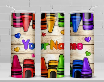 Personalized Teacher crayons 20oz skinny tumbler png sublimation design download, custom name tumbler png, Teacher png, sublimate download