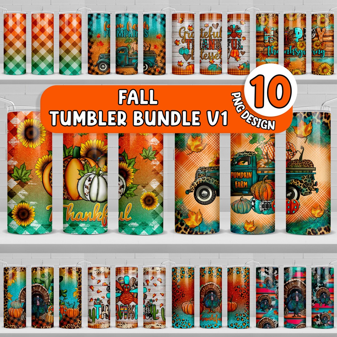 Fall 20 Oz Skinny Tumbler Bundle V1 Png, Tumbler Wrap Png, Fall 20 Oz ...