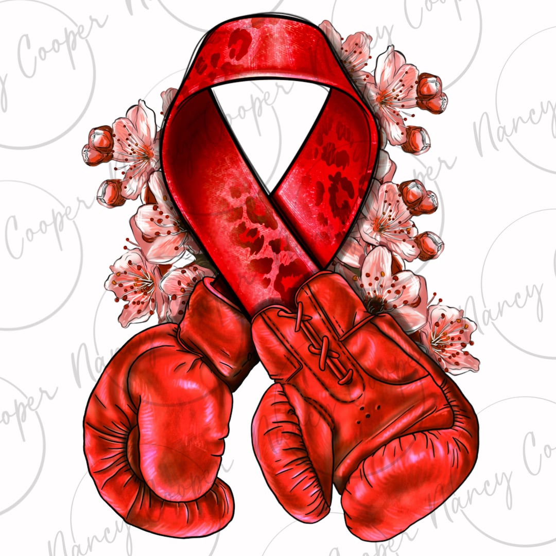 Red Ribbon With Boxing Gloves Png Sublimation Design Download