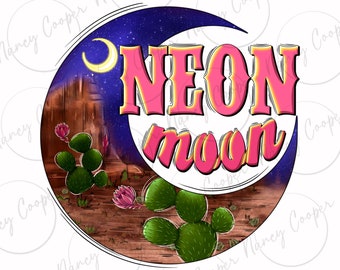 Descarga de diseño de sublimación de luna de neón png, desierto occidental png, vista del desierto png, diseño de luna png, descarga de diseños sublimados