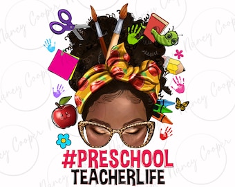 La vie des enseignants d'âge préscolaire, téléchargement de design par sublimation png chignon afro désordonné, png, fête des enseignants png, femme afro png, téléchargement de dessins