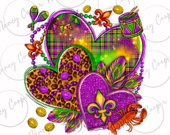 Mardi Gras hearts png sublimation design download, Happy Mardi Gras png, Mardi Gras crawfish png, sublimate designs download