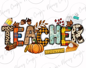 Fall Teacher png sublimation design download, Fall png, Hello Fall png, Autumn png, western Teacher png, sublimation design download