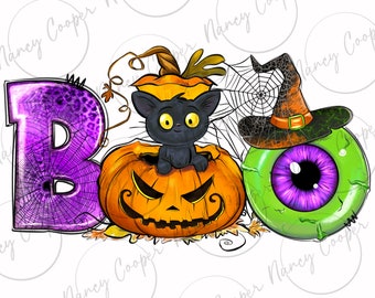 Boo Halloween png sublimation design download, spooky season png, Happy Halloween png, spooky pumpkin png, sublimate designs download