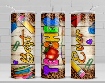 Bester Lehrer überhaupt Becher 20 oz dünner Becher png Sublimation Design Download, Lehrer Becherverpackung png, 20 oz Becherdesigns, PNG Download