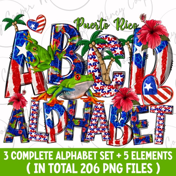 Puerto Rico Alphabet Bundle Png, Puerto Rico Png, Puerto Rico Doodle Letters Png, Puerto Rico letters png, Clip Art Letters Png, download