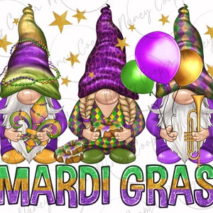 Mardi Gras con gnomos png descarga de diseño de sublimación, Feliz Mardi Gras png, Mardi Gras Carnaval png, lindos gnomos png, descarga de diseños