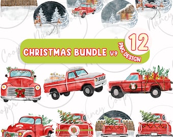 Christmas bundle V9 png sublimation design download, Merry Christmas png, Christmas truck png, Happy New Year png,sublimate designs download