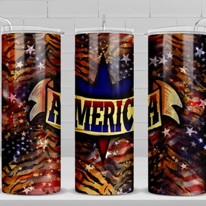 Tiger America 20 oz skinny tumbler png sublimation design download, American tumbler wrap png, 20 oz tumbler designs, tumbler png download