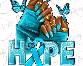 Hoppblått band äggstockscancer naglar png sublimeringsdesign nedladdning, äggstockscancer png, cancermedvetenhet png, afro kvinna händer png, nedladdning