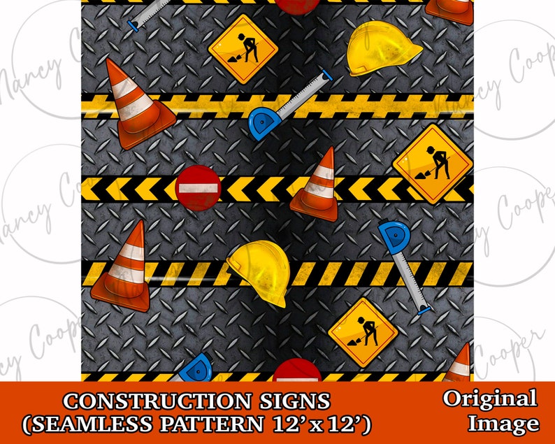 Patern Sign Construction Signs Seamless Pattern Digital Paper, Construction Digital ...