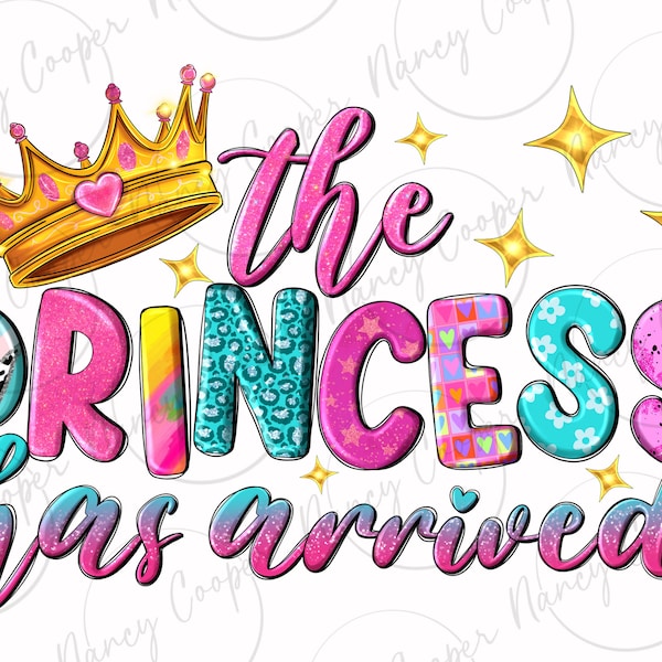 The princess has arrived png sublimation design download, baby girl png, baby princess png, newborn png, sublimate designs download