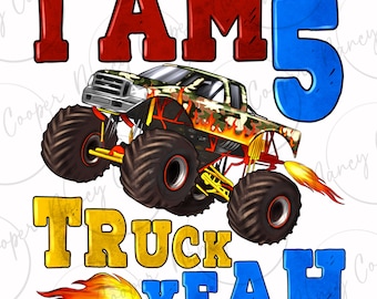 Soy cinco camiones sí png descarga de diseño de sublimación, cumpleaños de niño png, fiesta de cumpleaños png, 5to cumpleaños png, monster truck png, descargar