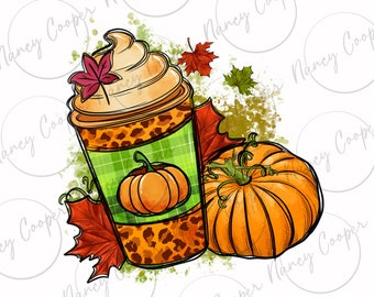Fall pumpkin coffee png sublimation design download, Fall png, Hello Fall png, Autumn png, pumpkin spice latte png, sublimation download