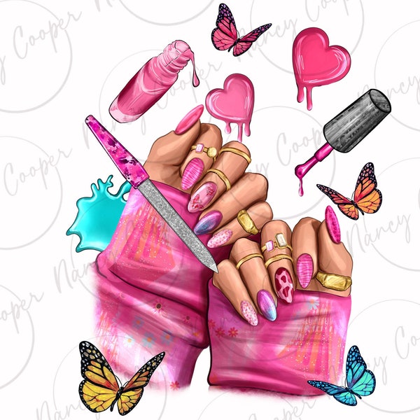 Pink nail art hand png sublimation design download, nail art png, nail hustler png, nail boss png,nail artist png,sublimate designs download