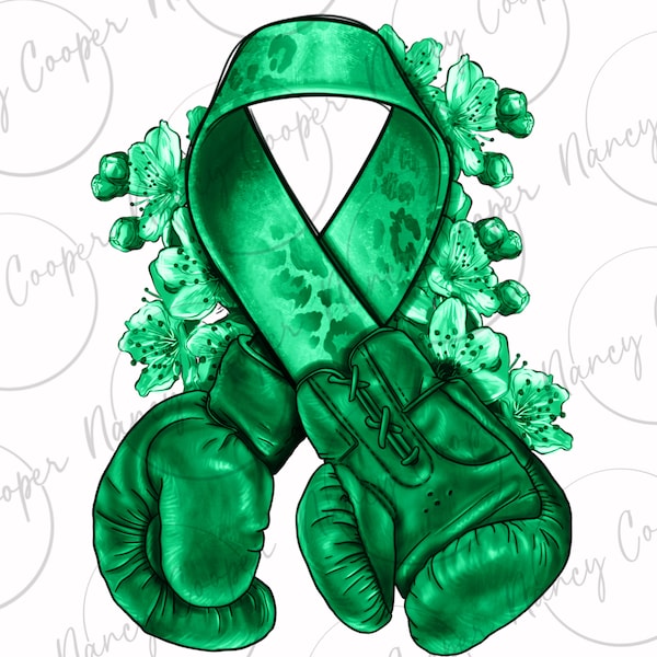 Emerald green ribbon Liver Cancer boxing gloves png sublimation design download, Liver Cancer png, Cancer Awareness png, designs download