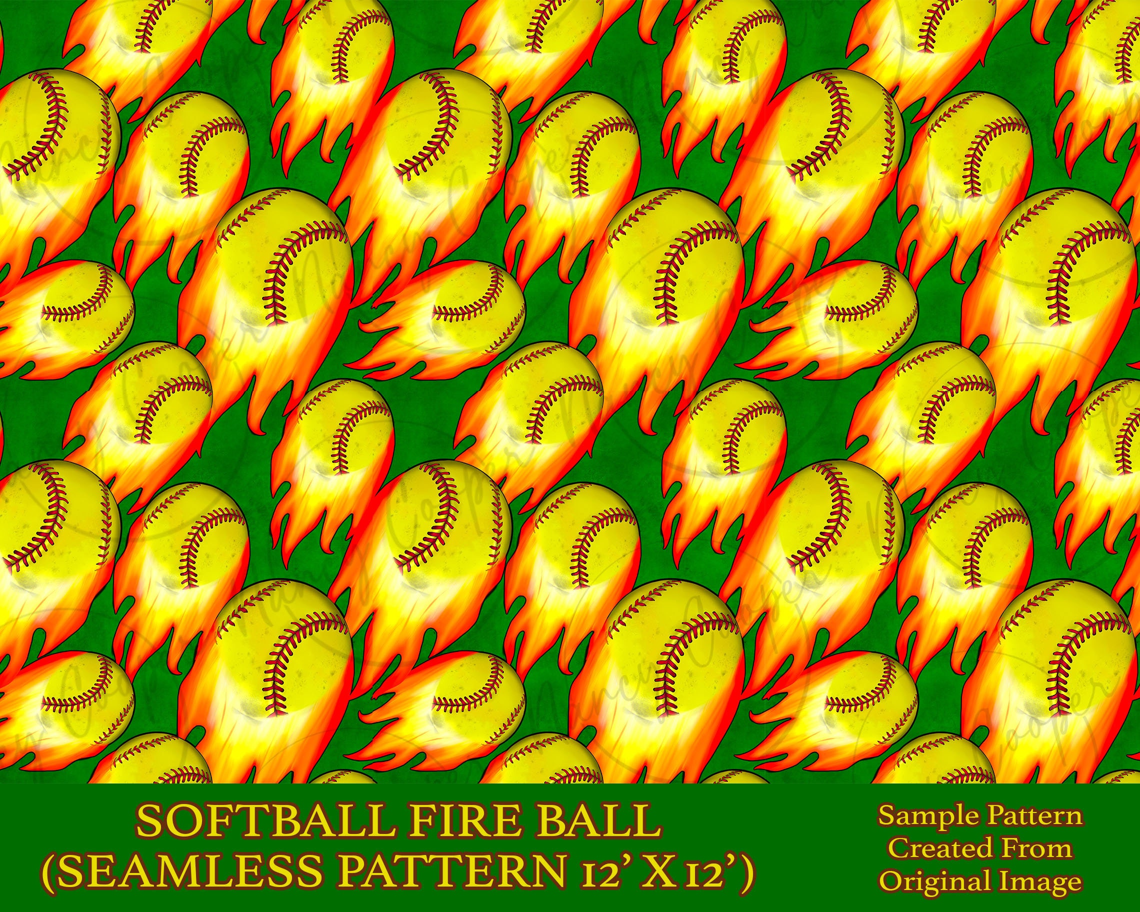 Soft Ball Pattern Softball Fire Ball Seamless Pattern Digital Paper, Softball Digital ...