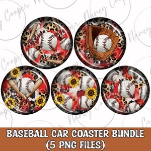Baseball car coaster png bundle sublimation design download, sport car coaster png, game day png, sublimate designs download