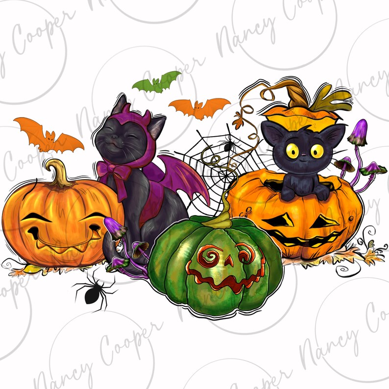 Black Cat and Pumpkin Png Sublimation Design Download, Happy Halloween ...