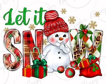 Let it snow with snowman png sublimation design download, Merry Christmas png, cute snowman png, sublimate designs download
