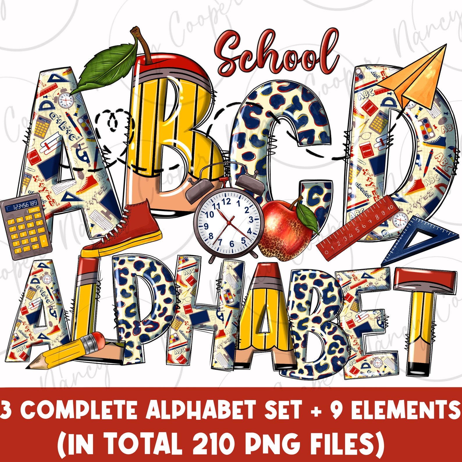 School Alphabet Bundle Png, Back to School Png, School Doodle Letters ...