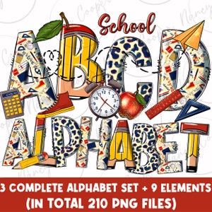 Paquete de alfabeto escolar Png, Regreso a la escuela Png, Letras de garabatos escolares Png, letras occidentales png, Clip Art Letters Png, descarga sublimada