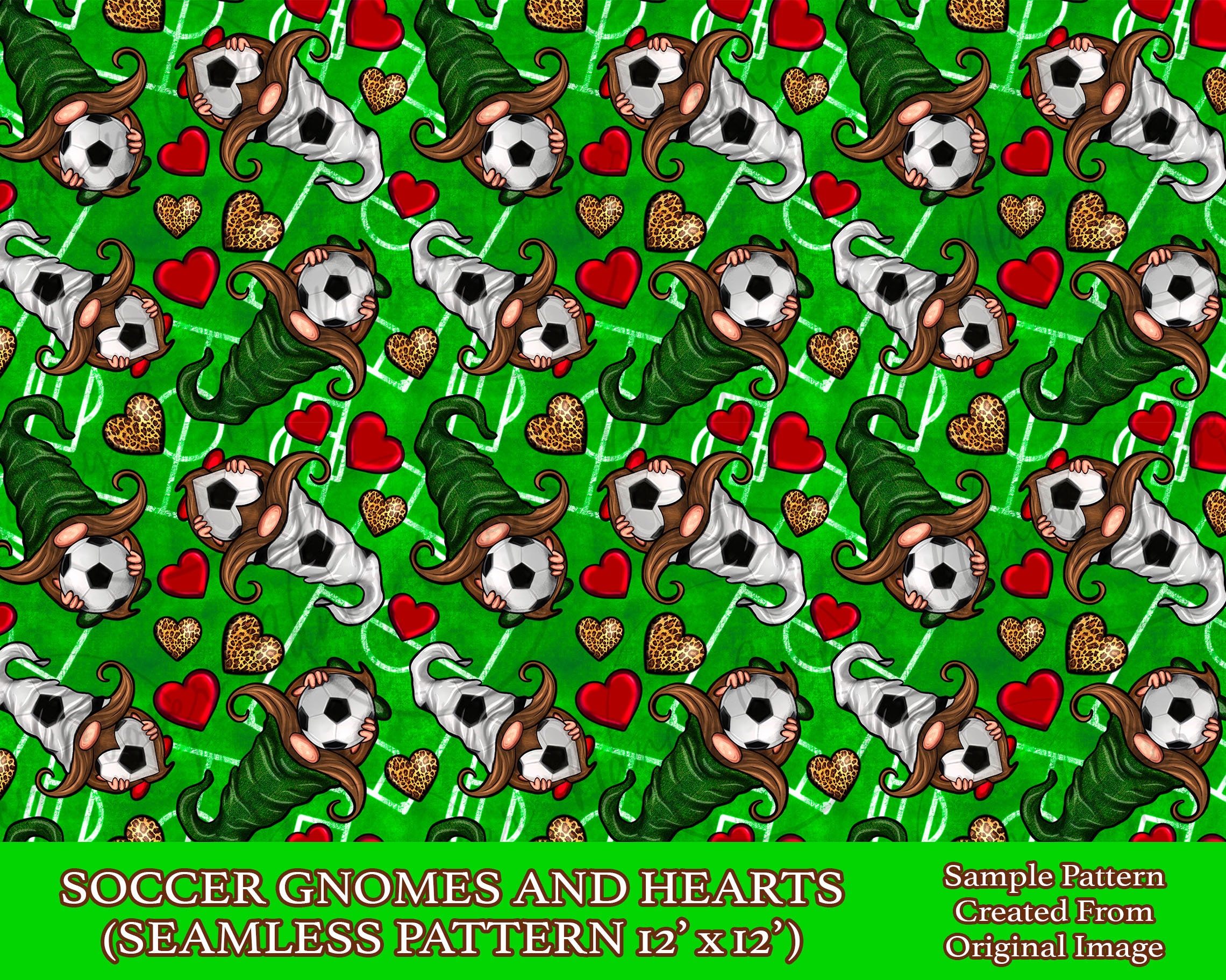 Soccer Gnomes and Hearts Seamless Pattern Digital Paper, Soccer Digital ...