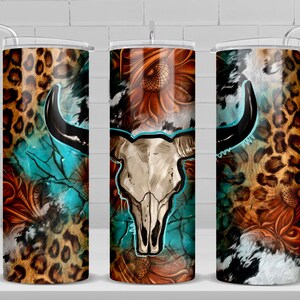 Western mit Stierschädel 20 oz Skinny Becher png, Stierschädel wrap png, Western 20 oz Becherdesigns, Becher png Download