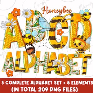 Daisy Honey Bee Alphabet Bundle Png, Bee Png, Honey Doodle Letters Png, western letters png, Clip Art Letters Png, sublimate download