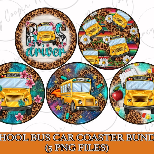 School bus car coaster png bundle sublimation design download, back to school png, school bus png, western car coaster png, designs download