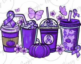 Cancer coffee cups purple ribbon png, Cancer Awareness png, Awareness ribbon png, coffee cups png, sublimate designs download