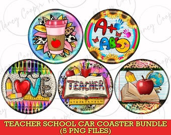 Teacher school car coaster png bundle sublimation design download, Teacher&#39;s Day png, school car coaster png, sublimate designs download