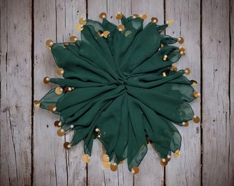 Green Beaded Sequin Halay Handkerchief, Wedding Dance Handkerchief, Handmade Bridal Favor, halay tücher, henna handkerchief, henna favors