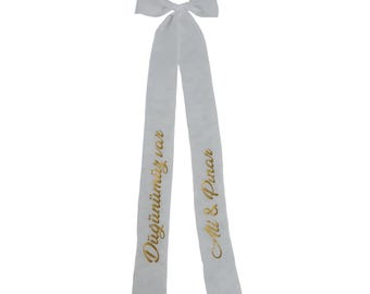 Wedding Car Bow, Bridal Car Decoration, Tulle Ribbon Bow, Elegant Wedding Vehicle Decor, Bride Car Accessories