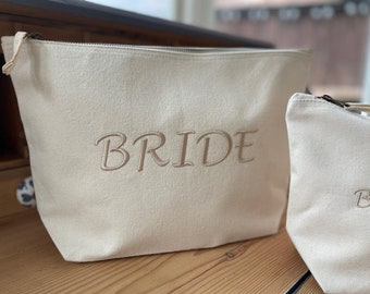 Personalised Embroidered Bride, Bridesmaid, and Wedding Entourage Canvas Wash Bag