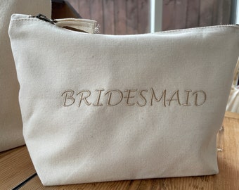 Personalised Embroidered Bride, Bridesmaid and Wedding Entourage Canvas Makeup Bag