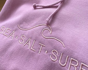 Personalised Sea Salt Surf Hoodie – Embroidered Sleeve, Custom Surfer Gift