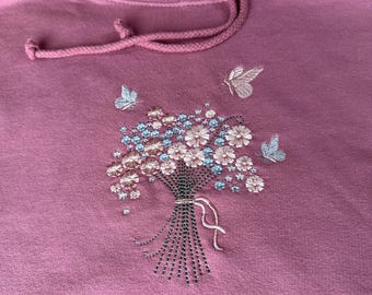 Sale - Flower Bouquet, Embroidered Hoodie - Size Small/Dusty Puple as shown Only - Normal retail price 29.95
