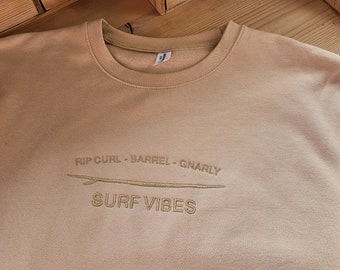 Personalised Surf Vibes Sweatshirt – Custom Cuff, Embroidered Surfer Gift