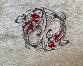 Sale - Koi Carp Hoodie - Yin Yang Koi - An Ideal gift for a Koi lover, enthusiast - Size Medium Only as shown - Normal retail price 29.95
