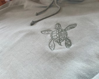 Turtle Hoodie Personalised - Turtle Gifts Idea - Make it Custom with a Unique Sleeve.  A delicately embroidered turtle.