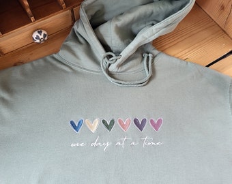 Personalised One Day at a Time Hoodie -  Mental Health Awareness Hoodie, Motivational Hoodie, Inspirational Hoodie - Add a Unique Sleeve