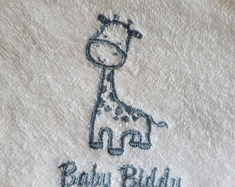 Personalised Baby Hooded Towel – Embroidered Giraffe, Cotton Terry