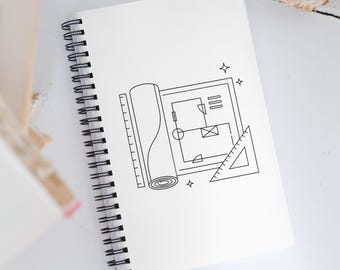 Minimalistic Blueprint Design Spiral Notebook | Interior Design Project Dotted Notebook