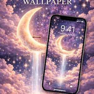 Papel de parede Lua dos Sonhos, Fundo Estético de Nuvens, Céu Noturno Celestial, Papel de Parede para iPhone, Céu Fantástico, Tela de Bloqueio, Download Digital